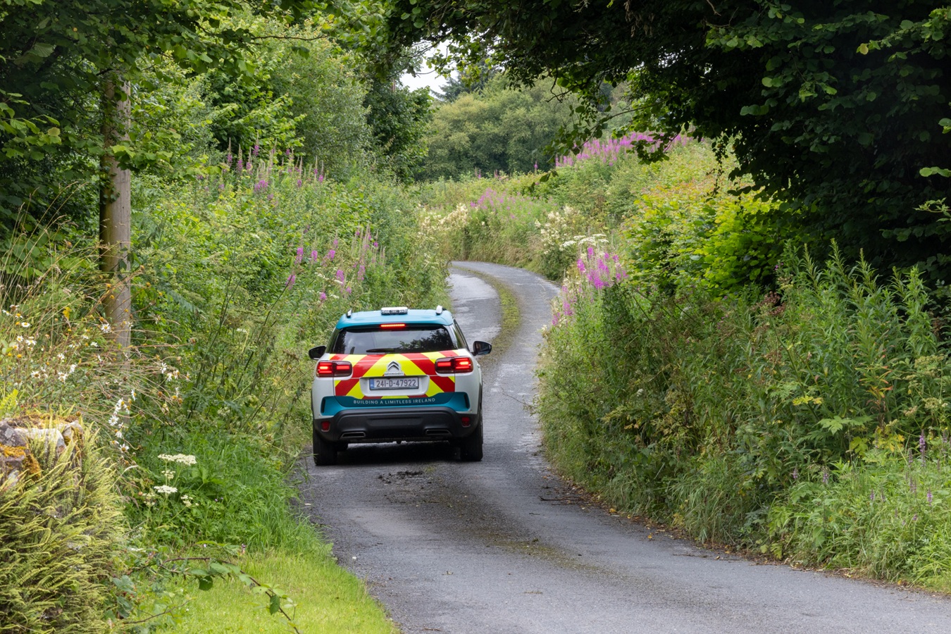 NBI car on a narrow rural road.